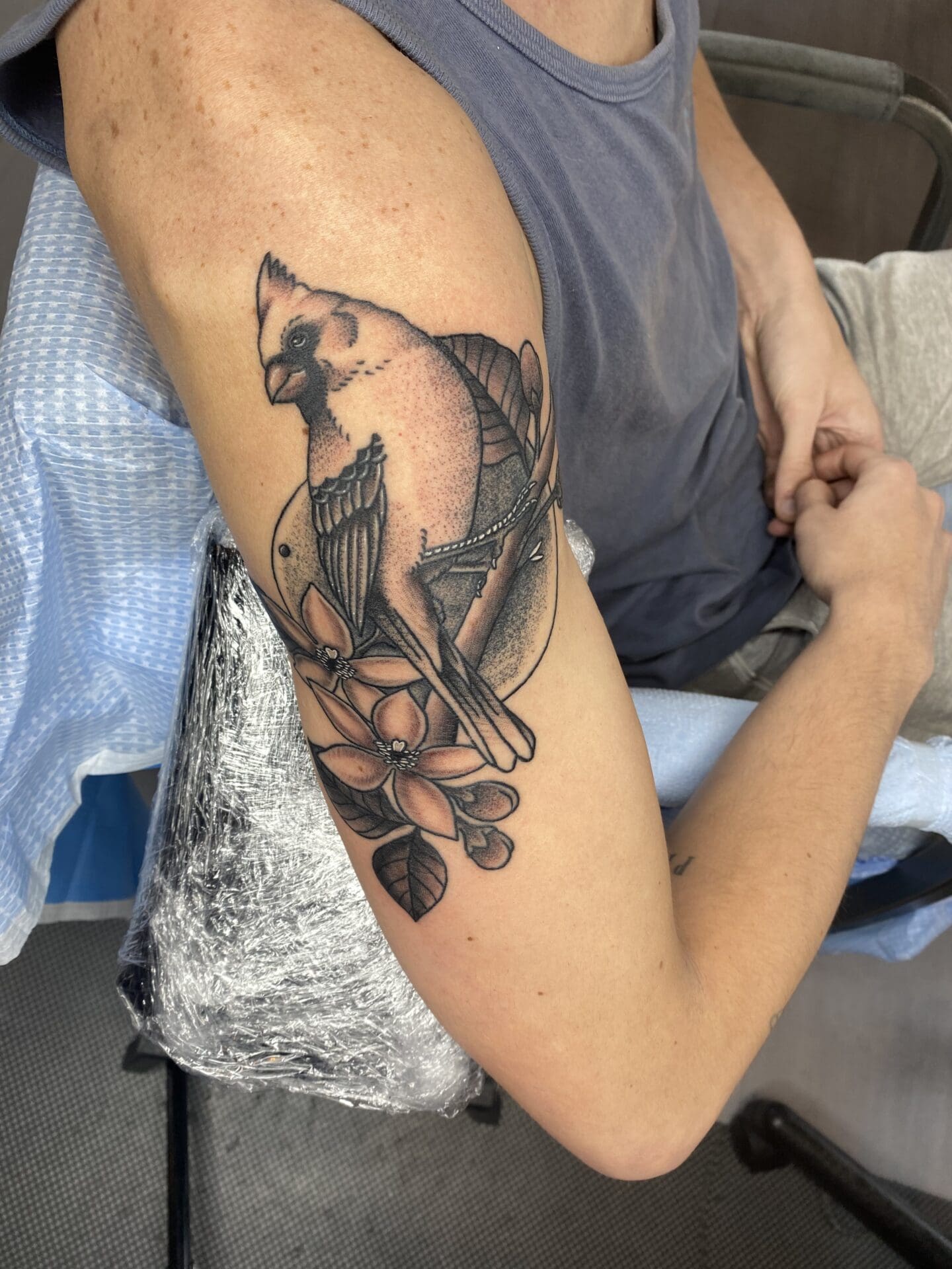 A Bird tatoo on a man's arm