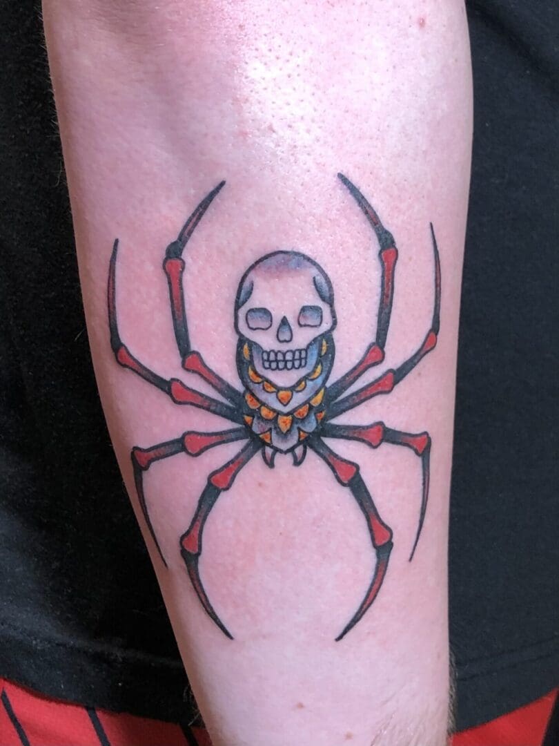 skull spider tattoo on the back side of the hand