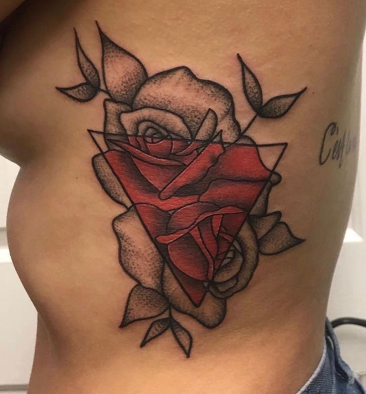 Rose and Triangle tattoo on the side